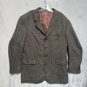 J Riggings Sport Coat Mens 42L Brown Silk Wool Check Tweed 4 Button Jacket